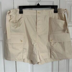 Ralph Lauren Women Shorts Twill Cargo Cotton Blend Winter Cream Size 14 Preppy